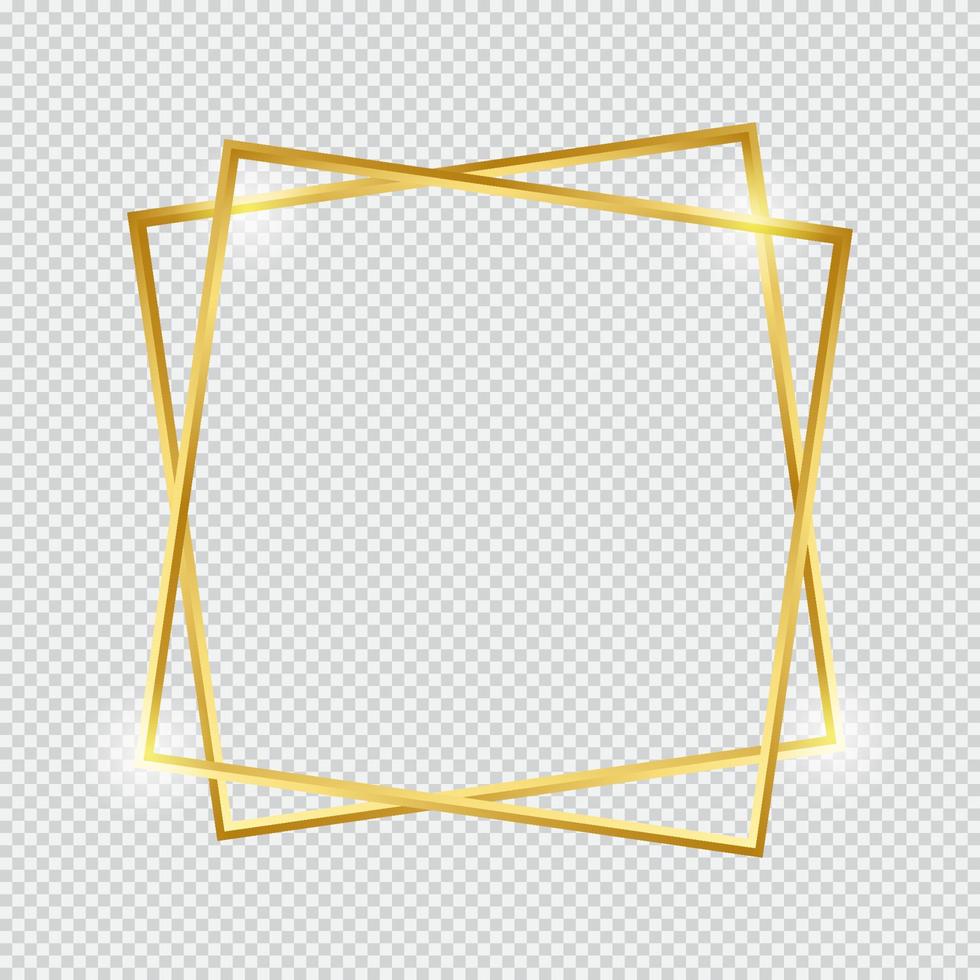 moldura única de borda dourada com influência de luz, decoração dourada em estilo minimalista, elementos de papel gráfico de metal em linhas finas geométricas de variação de retângulo duplo vetor