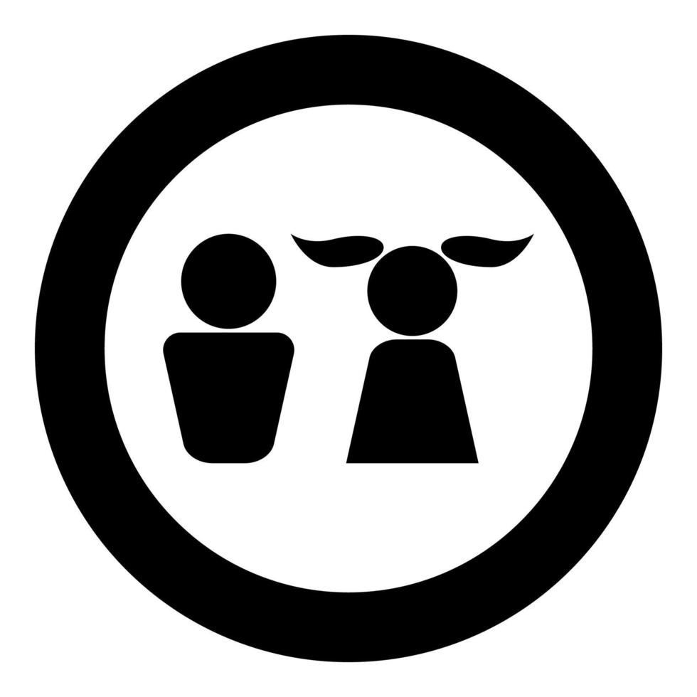 menino e menina ícone cor preta em círculo vetor