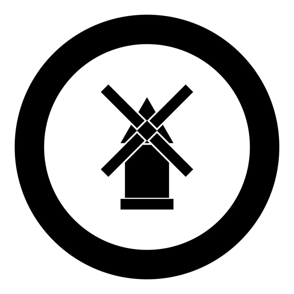 ícone preto do moinho de vento na ilustração vetorial de círculo vetor