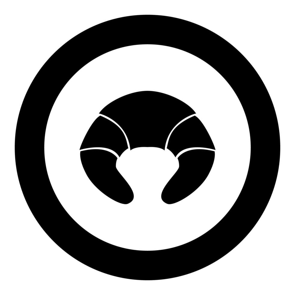 ícone de croissant preto em ilustração vetorial de círculo isolado. vetor