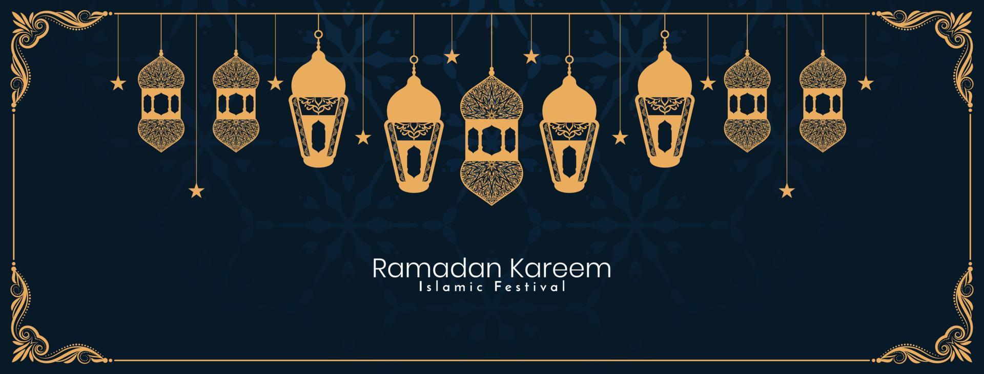 banner de saudação do festival islâmico ramadan kareem com mesquita vetor