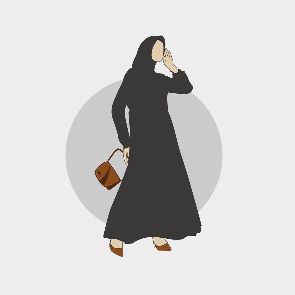 menina elegante hijab carregando bolsa em estilo simples vetor