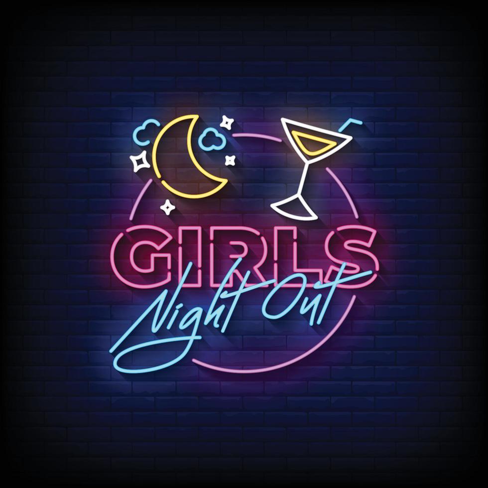 meninas sair à noite sinais de néon estilo de texto vetor