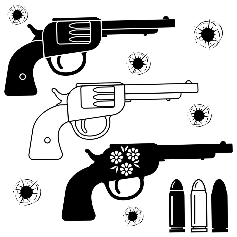 conjunto de balas de armas e buracos de bala, ilustração vetorial de estêncil preto vetor