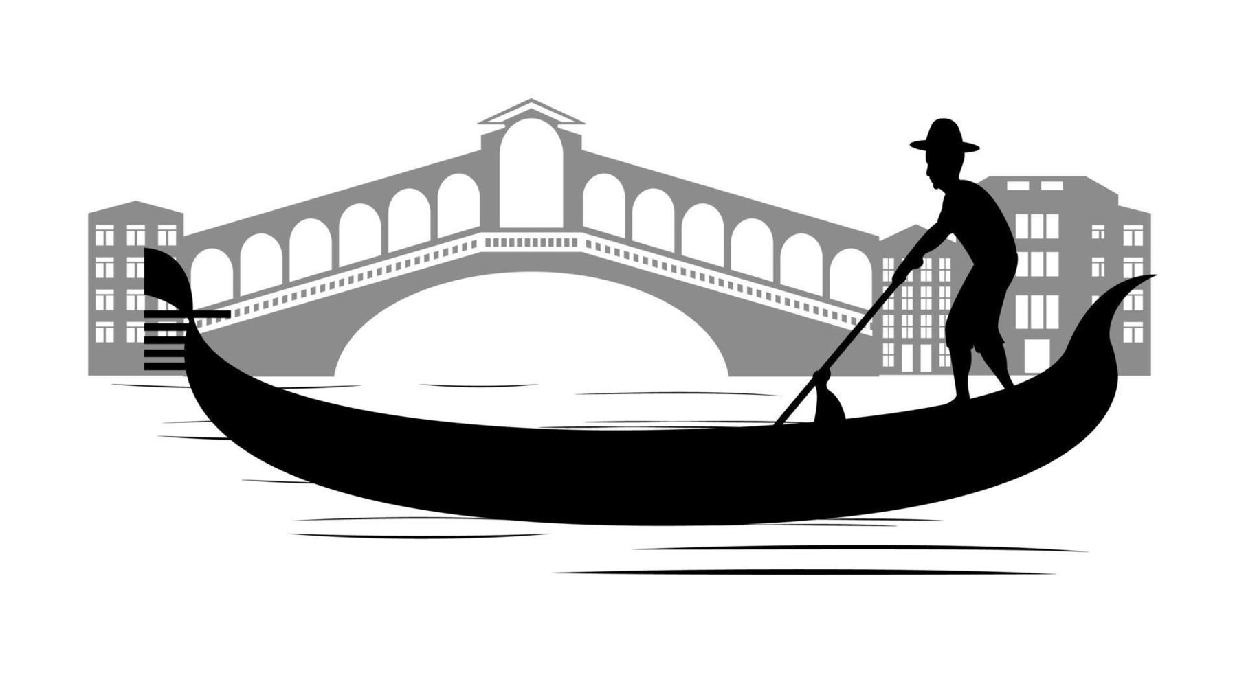 design de silhueta de Veneza e barco .famous símbolo da Itália vetor