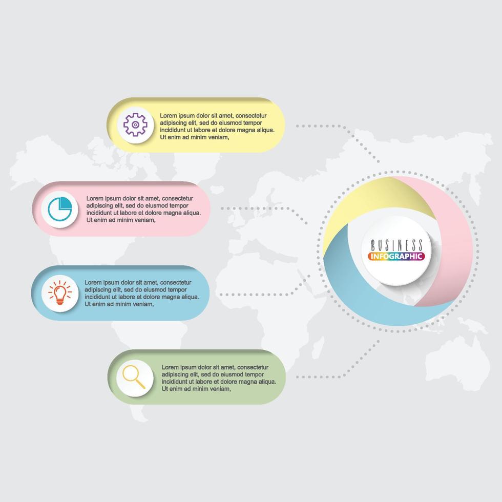 vetor de design de infográficos de linha do tempo e ícones de marketing podem ser usados para layout de fluxo de trabalho, diagrama, relatório anual, web design. conceito de negócio com 4 opções, etapas ou processos.