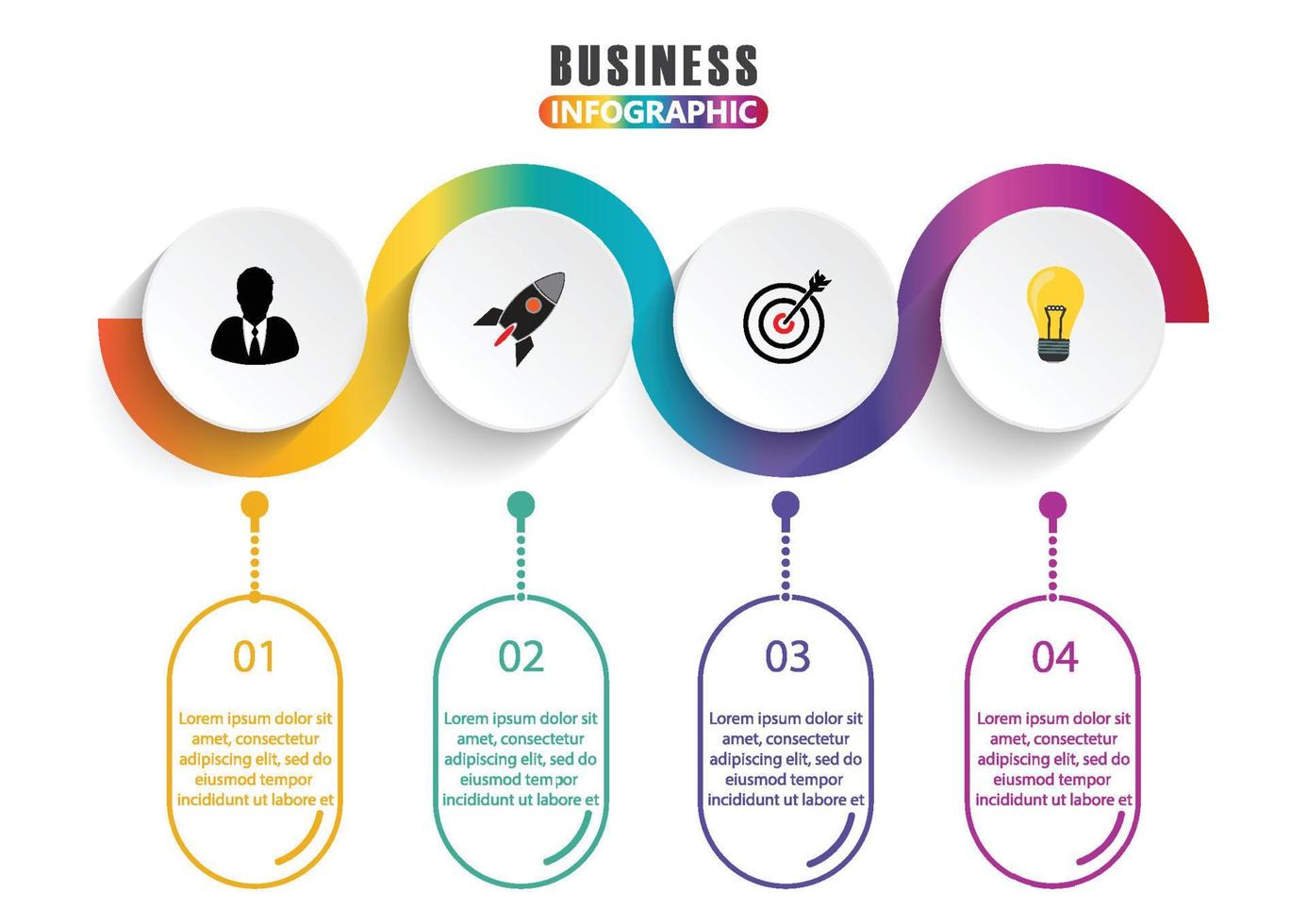 vetor de design infográfico e ícones de marketing podem ser usados para layout de fluxo de trabalho, diagrama, relatório anual, web design. conceito de negócio com 4 opções, etapas ou processos.