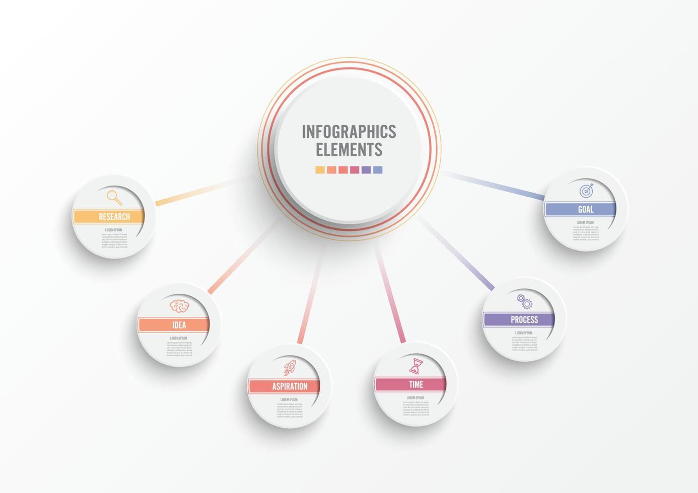 elementos abstratos do modelo de gráfico infográfico com etiqueta, círculos integrados. conceito de negócio com 6 opções. para conteúdo, diagrama, fluxograma, etapas, peças, infográficos de linha do tempo, layout de fluxo de trabalho. vetor