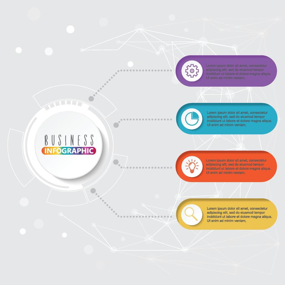 vetor de design de infográficos de linha do tempo e ícones de marketing podem ser usados para layout de fluxo de trabalho, diagrama, relatório anual, web design. conceito de negócio com 4 opções, etapas ou processos.