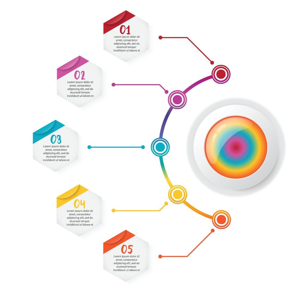 vetor de design de infográficos de linha do tempo e ícones de marketing podem ser usados para layout de fluxo de trabalho, diagrama, relatório anual, web design. conceito de negócio com 5 opções, etapas ou processos.