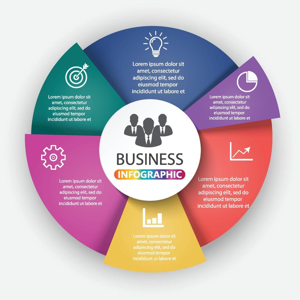 infográfico vetorial. modelo para diagrama, gráfico, apresentação e gráfico. conceito de negócio com 6 opções, peças, etapas ou processos. vetor