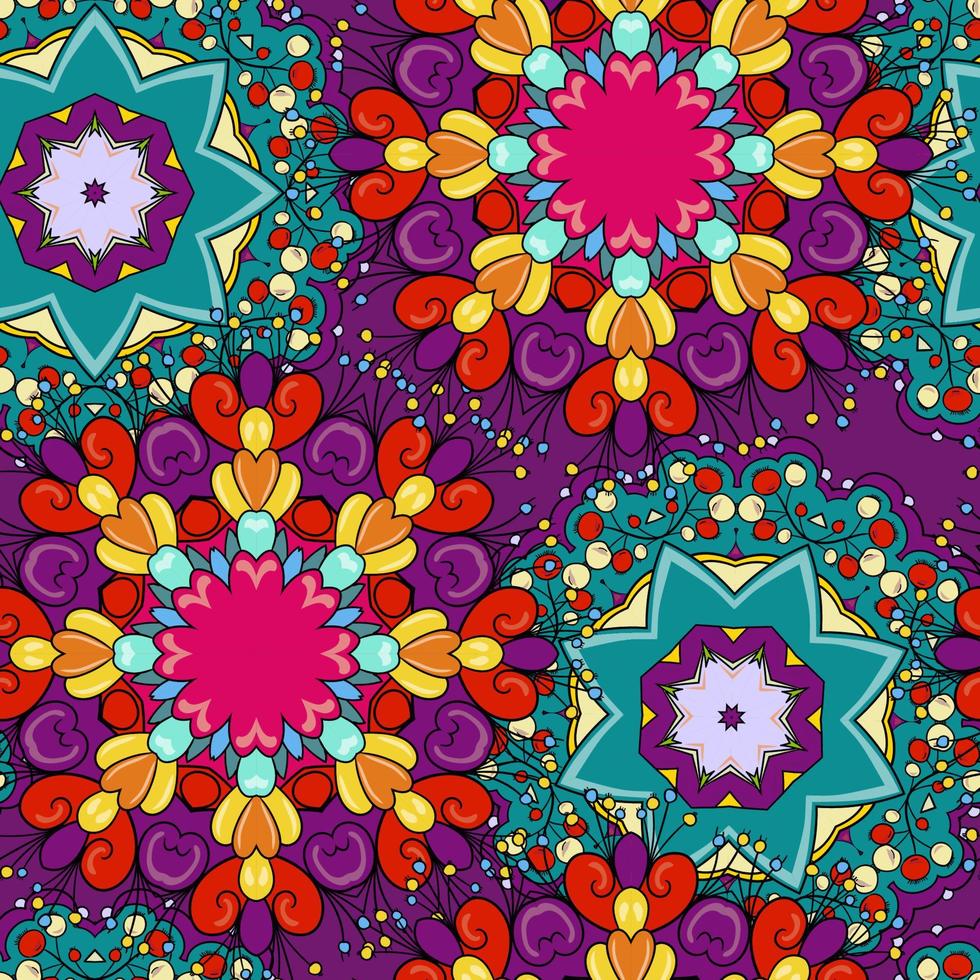 padrão sem costura vintage colorido com motivos florais e mandala elements.islam, árabe, indiano, Otomano. vetor