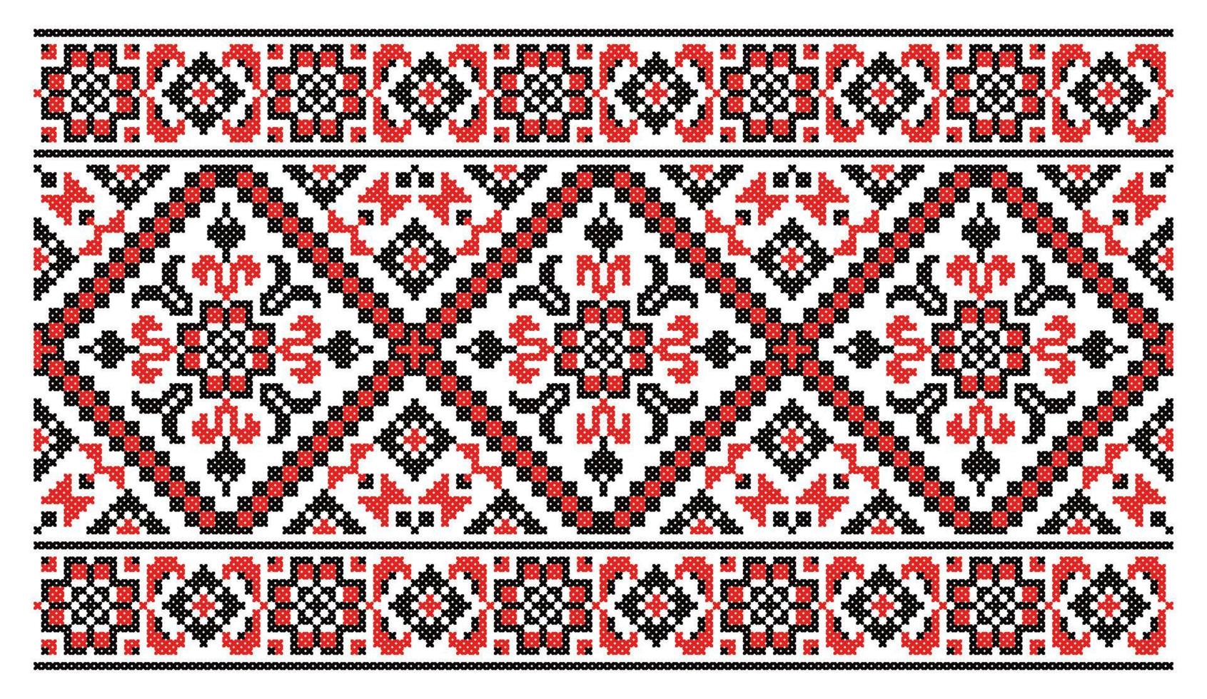 esquema geométrico grande ornamento de vetor de ponto cruz ucraniano. ilustração em preto e vermelho