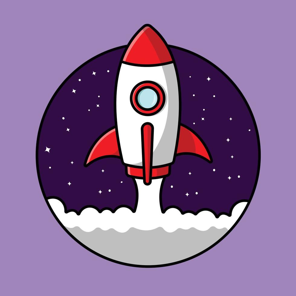 lançamento de foguete na ilustração do ícone do vetor dos desenhos animados do espaço. ciência tecnologia ícone conceito isolado vetor premium.