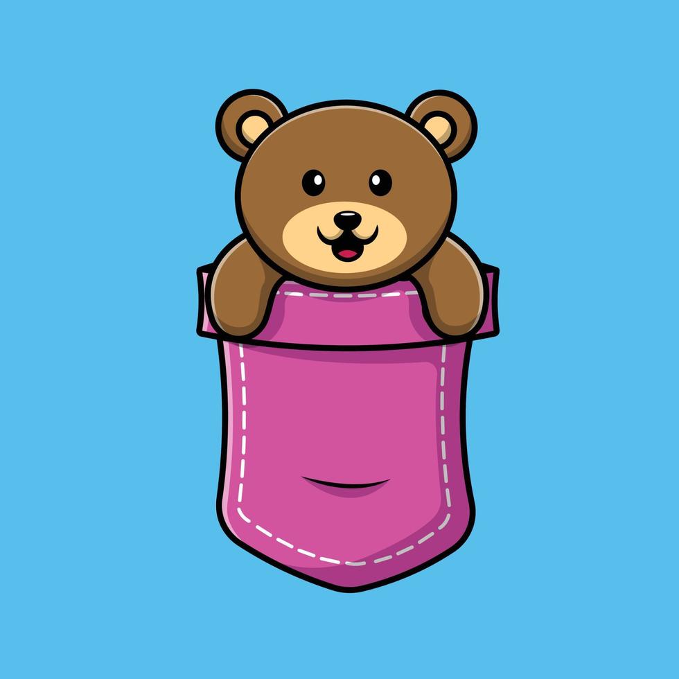 urso fofo na ilustração de ícone de vetor de desenho de bolso. conceito de ícone animal isolado vetor premium