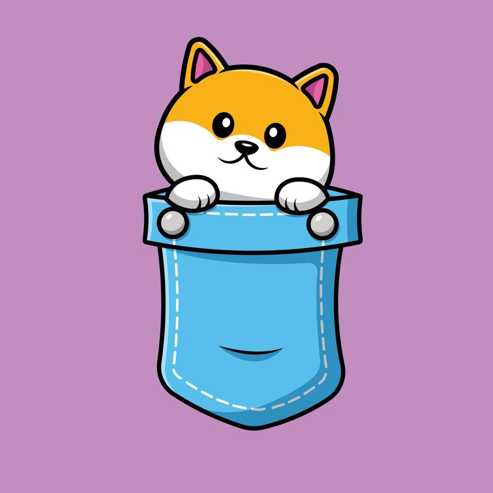 bonito shiba inu na ilustração de ícone de vetor de desenho de bolso. animal ícone conceito isolado vetor premium.