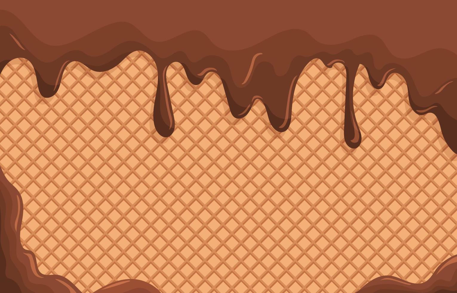 líquido de chocolate e fundo de waffle vetor