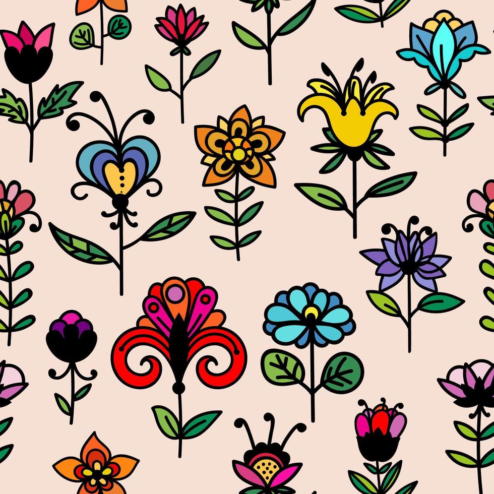 doodle padrão sem emenda floral colorido abstrato. fundo de flores desenhadas à mão. vetor
