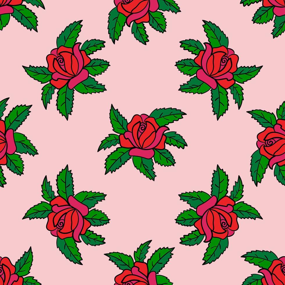 doodle bonito dos desenhos animados rosa padrão sem emenda. fundo de elemento floral. vetor