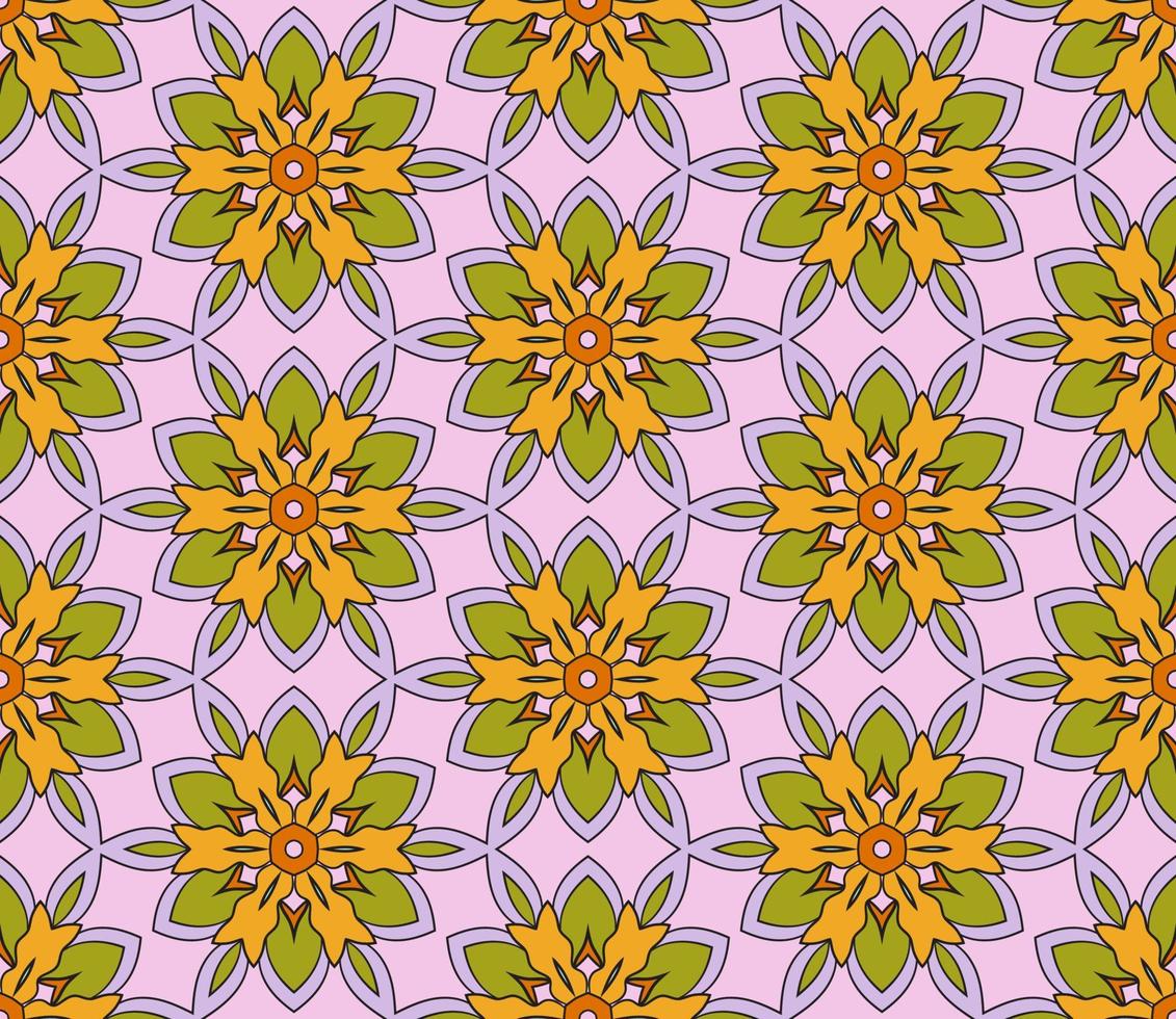 abstrato colorido doodle flor geométrica padrão sem emenda. fundo floral. mosaico de caleidoscópio, geo telha de ornamento de linha fina. vetor