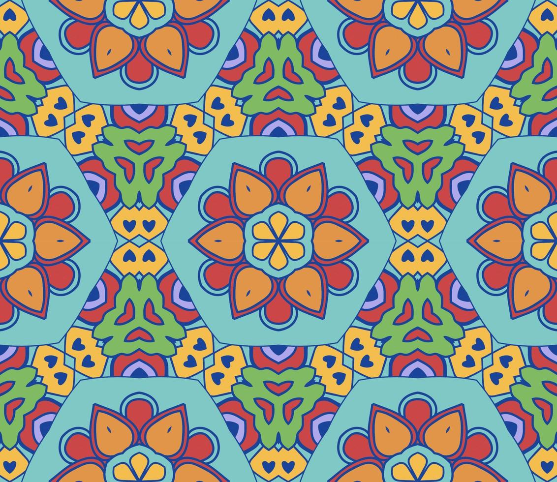 abstrato colorido doodle flor geométrica padrão sem emenda. fundo floral. mosaico de caleidoscópio, geo telha de ornamento de linha fina. vetor