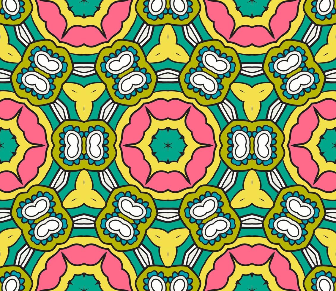 abstrato colorido doodle flor geométrica padrão sem emenda. fundo floral. mosaico de caleidoscópio, geo telha de ornamento de linha fina. vetor