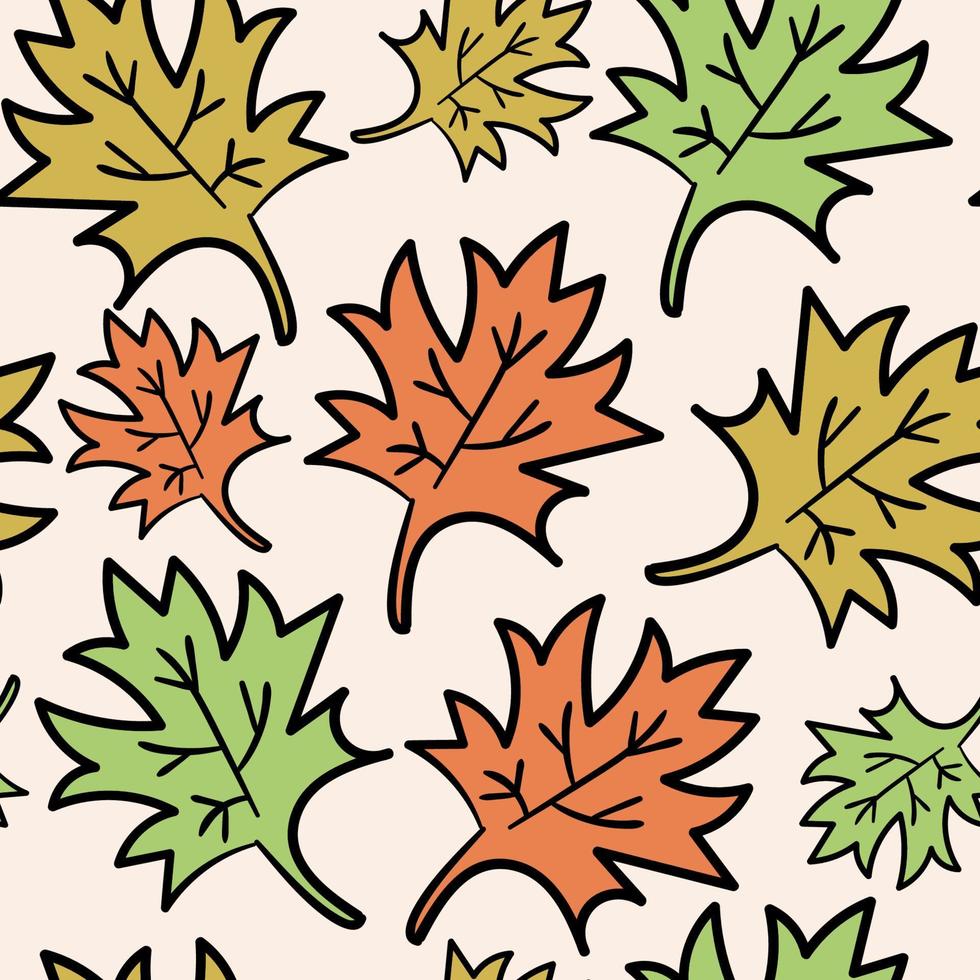 doodle bonito dos desenhos animados deixa padrão sem emenda. fundo floral. folha de queda. vetor