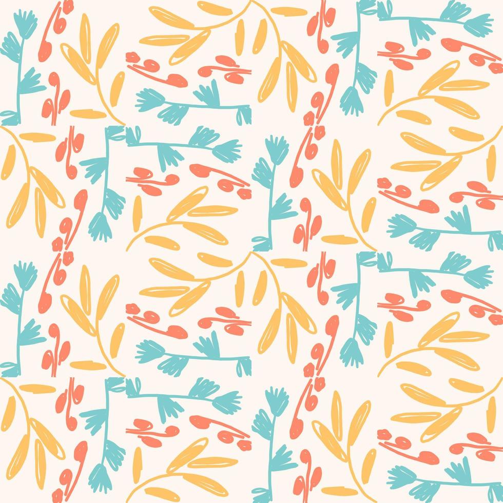 bonito padrão floral colorido sem costura com galhos e folhas. fundo de floresta doodle. vetor