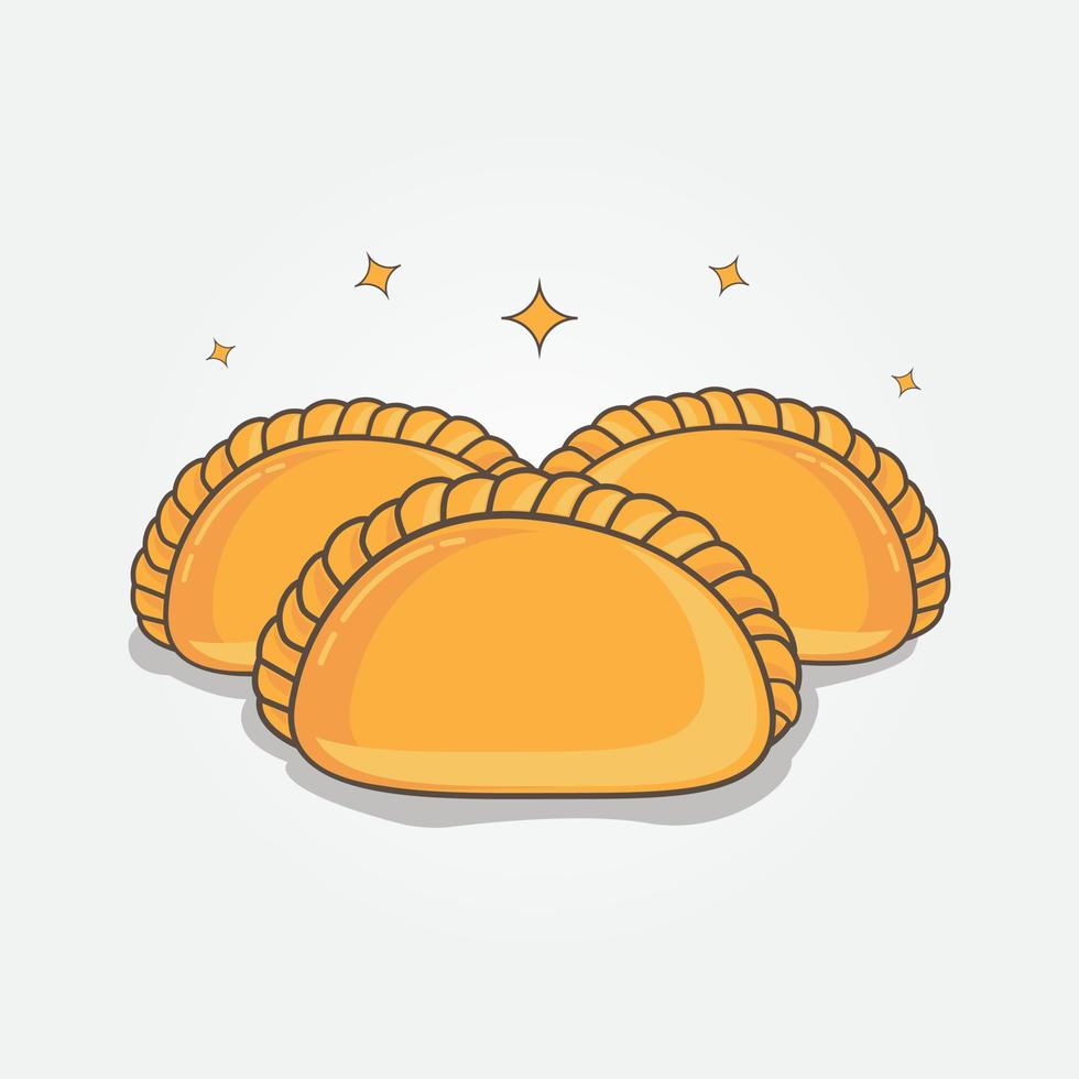 ilustração vetorial caril puff conhecido como karipap na malásia, caseiro recheado com carne, batatas e curry em um prato isolado no fundo branco vetor