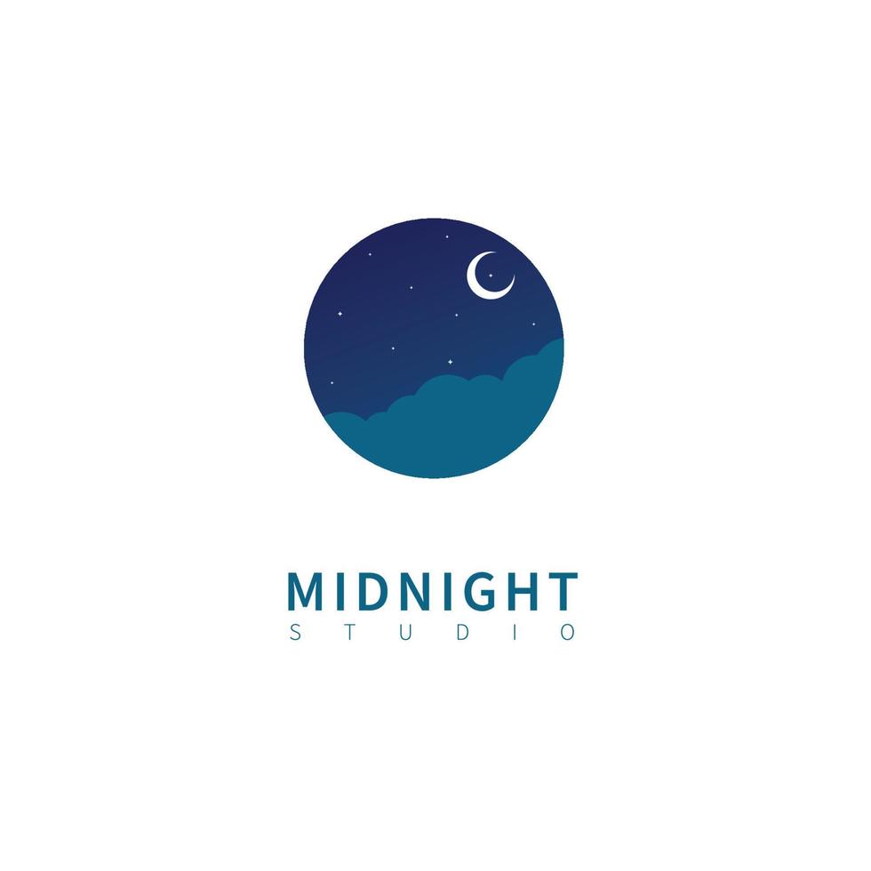 estúdios de logotipo da meia-noite. com a lua e o lindo céu escuro. logotipo vetorial vetor