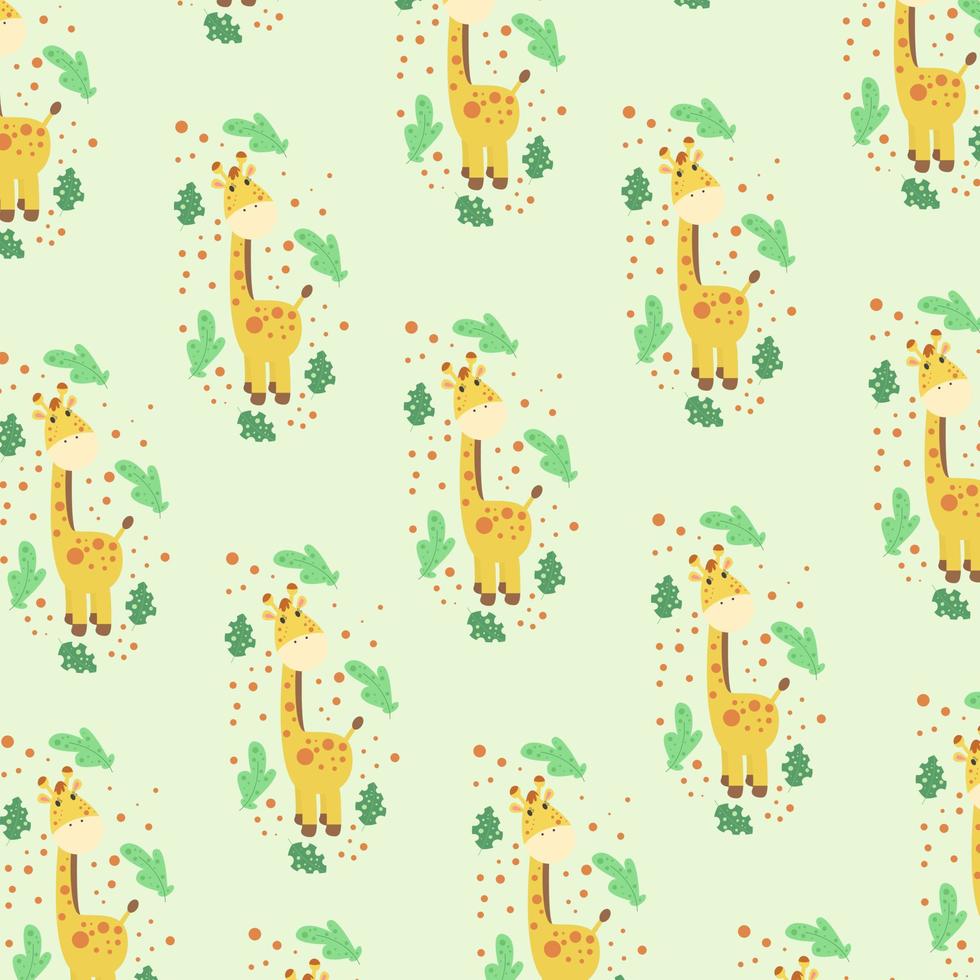 padrão com girafa bonitinha e folhas. ilustração vetorial vetor