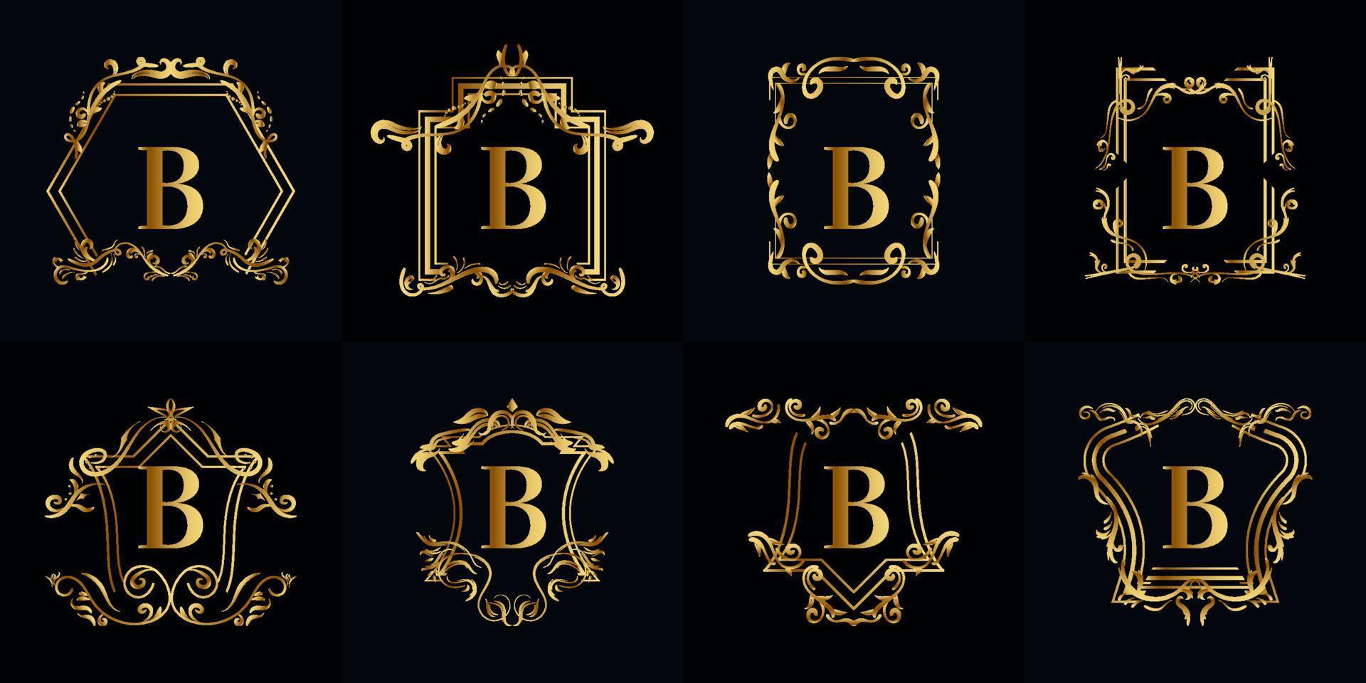 coleção de logotipo inicial b com ornamento de luxo ou moldura de flores vetor