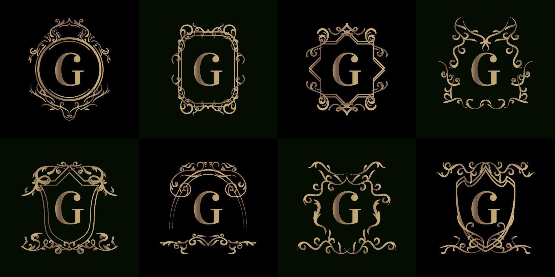 coleção de logotipo inicial g com ornamento de luxo ou moldura de flores vetor