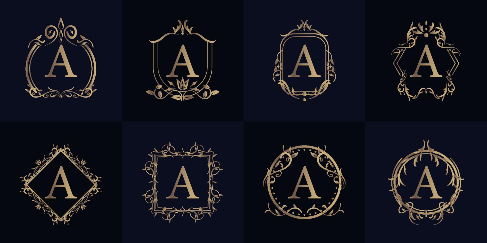 logotipo inicial a com ornamento de luxo ou moldura de flores, coleção definida. vetor