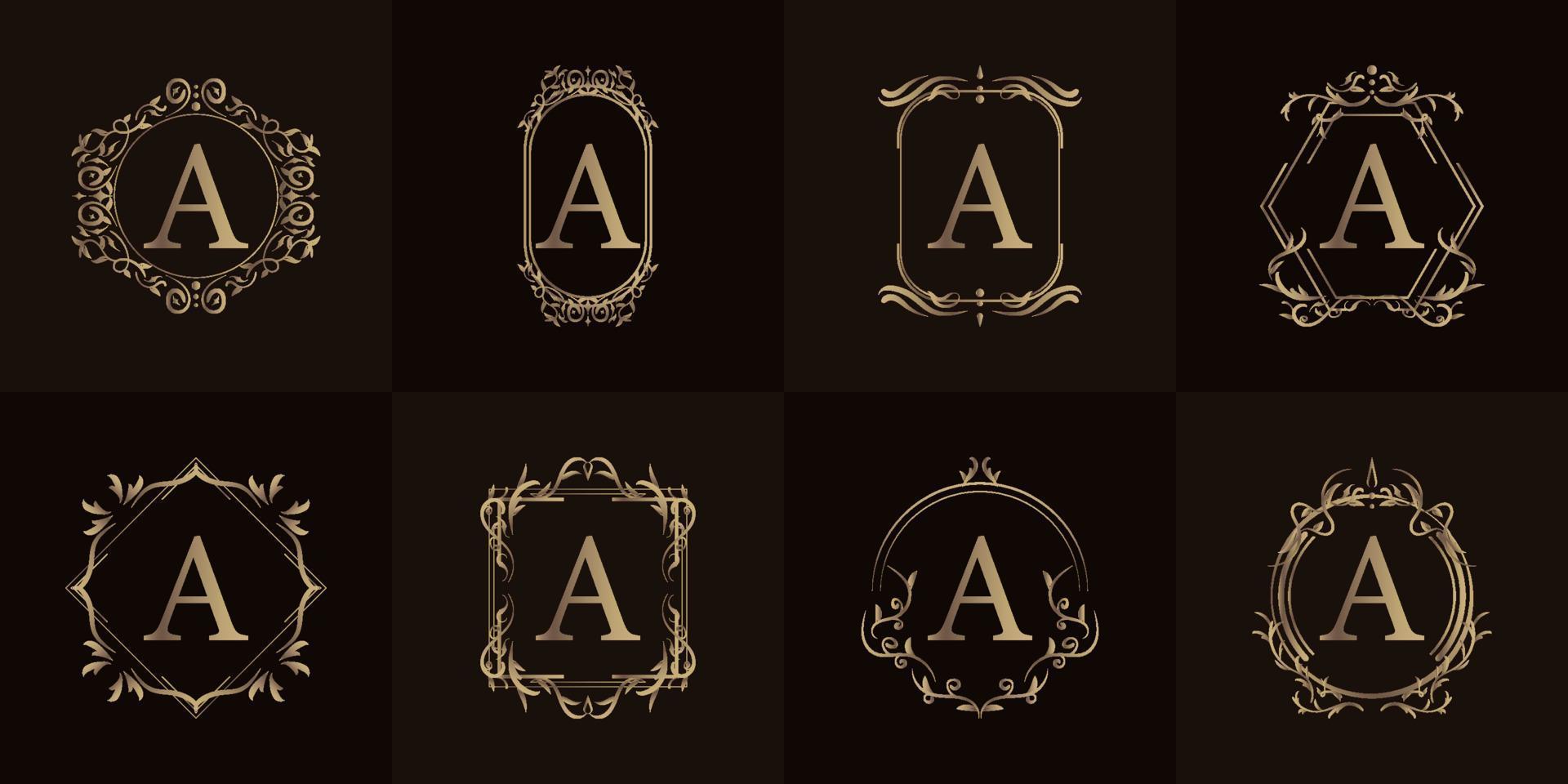 logotipo inicial a com ornamento de luxo ou moldura de flores, coleção definida. vetor