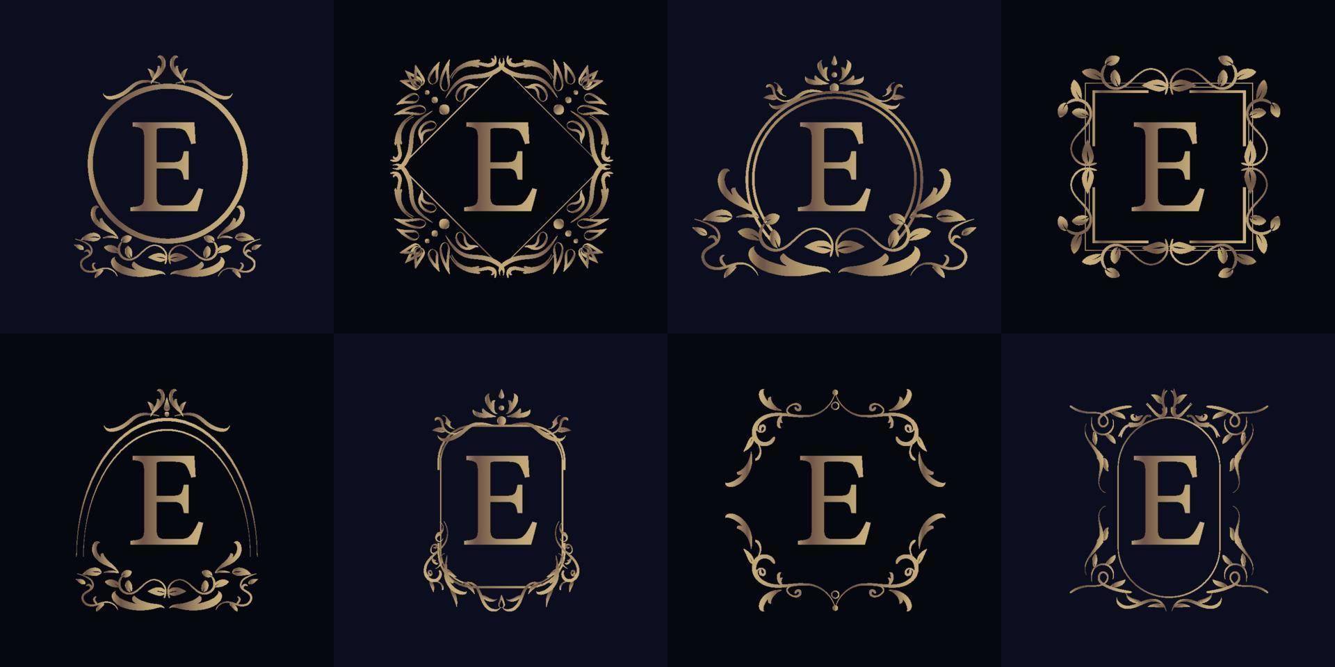 coleção de conjunto de logotipo e inicial de moldura de ornamento de luxo. vetor