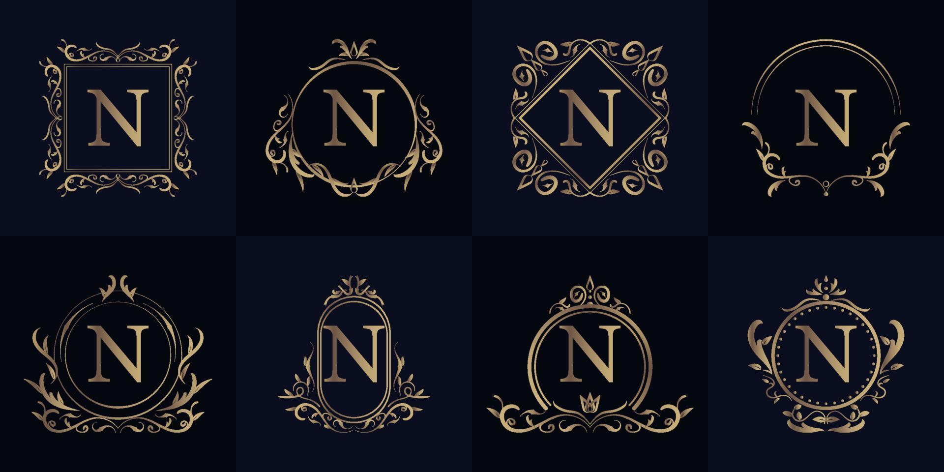 coleção de conjunto de logotipo de moldura de ornamento de luxo inicial n. vetor