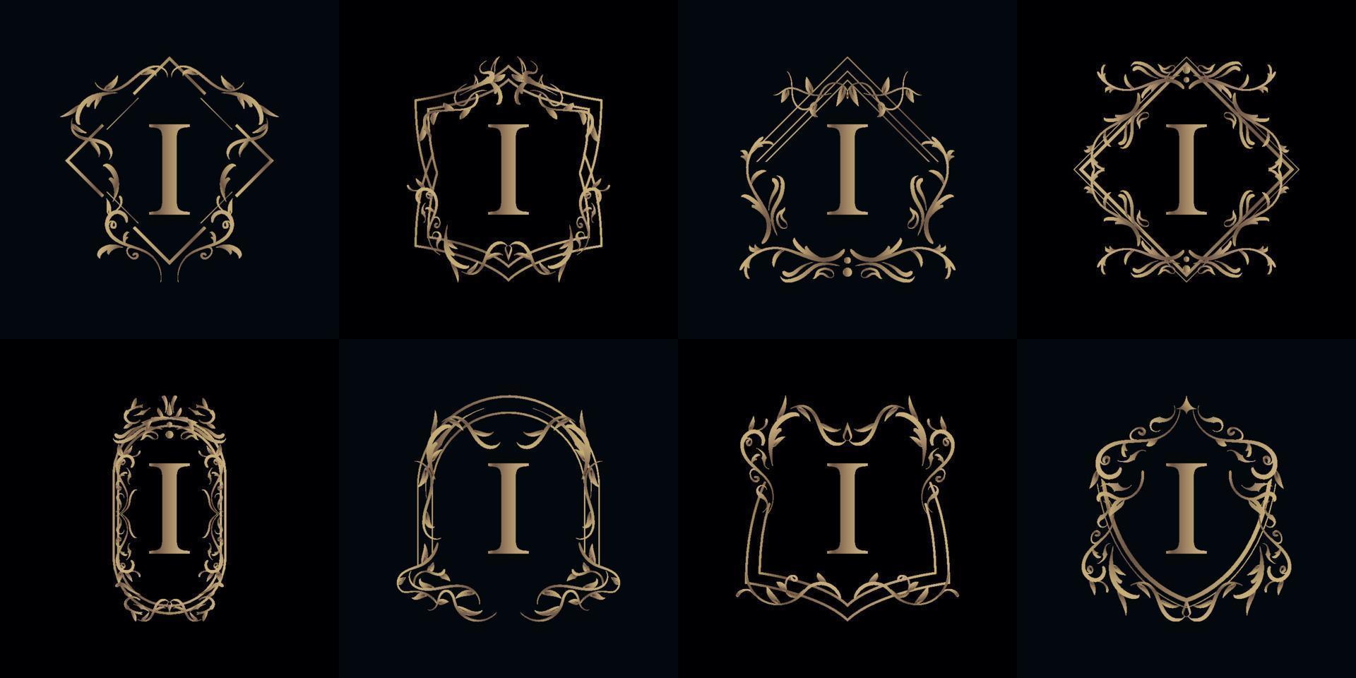 coleção de logotipo inicial i com ornamento de luxo ou moldura de flores vetor