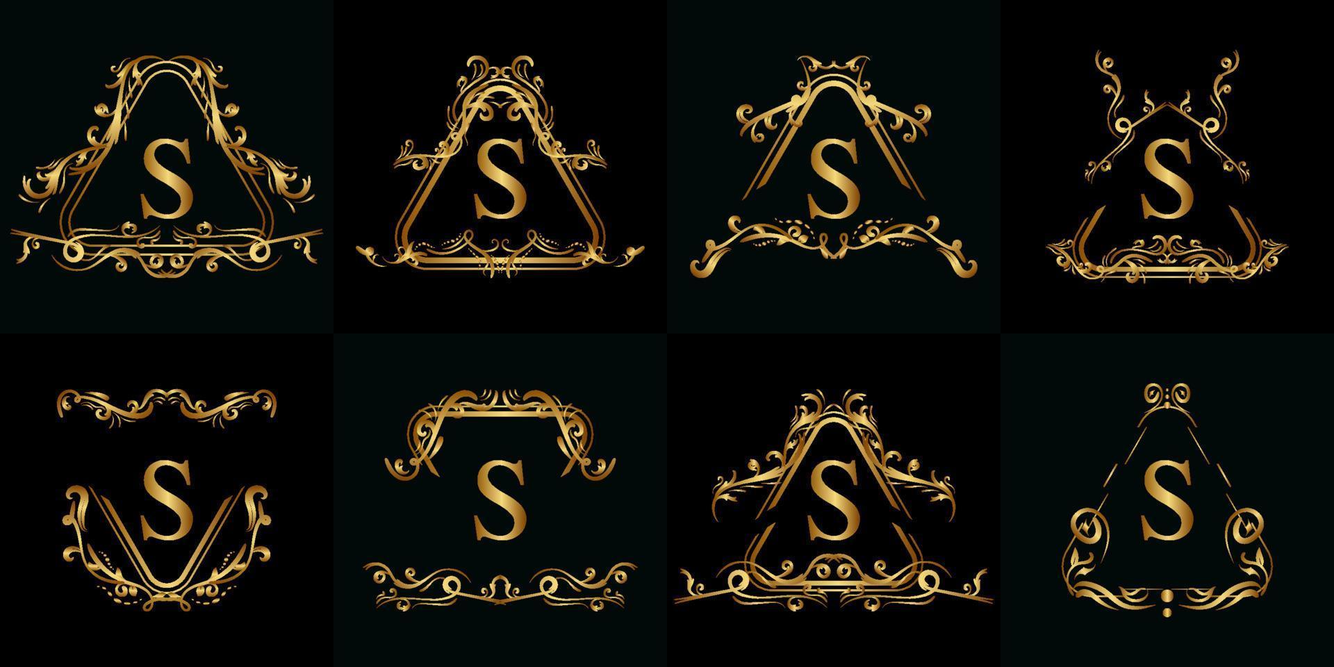 coleção de iniciais do logotipo s com ornamento de luxo ou moldura de flores vetor