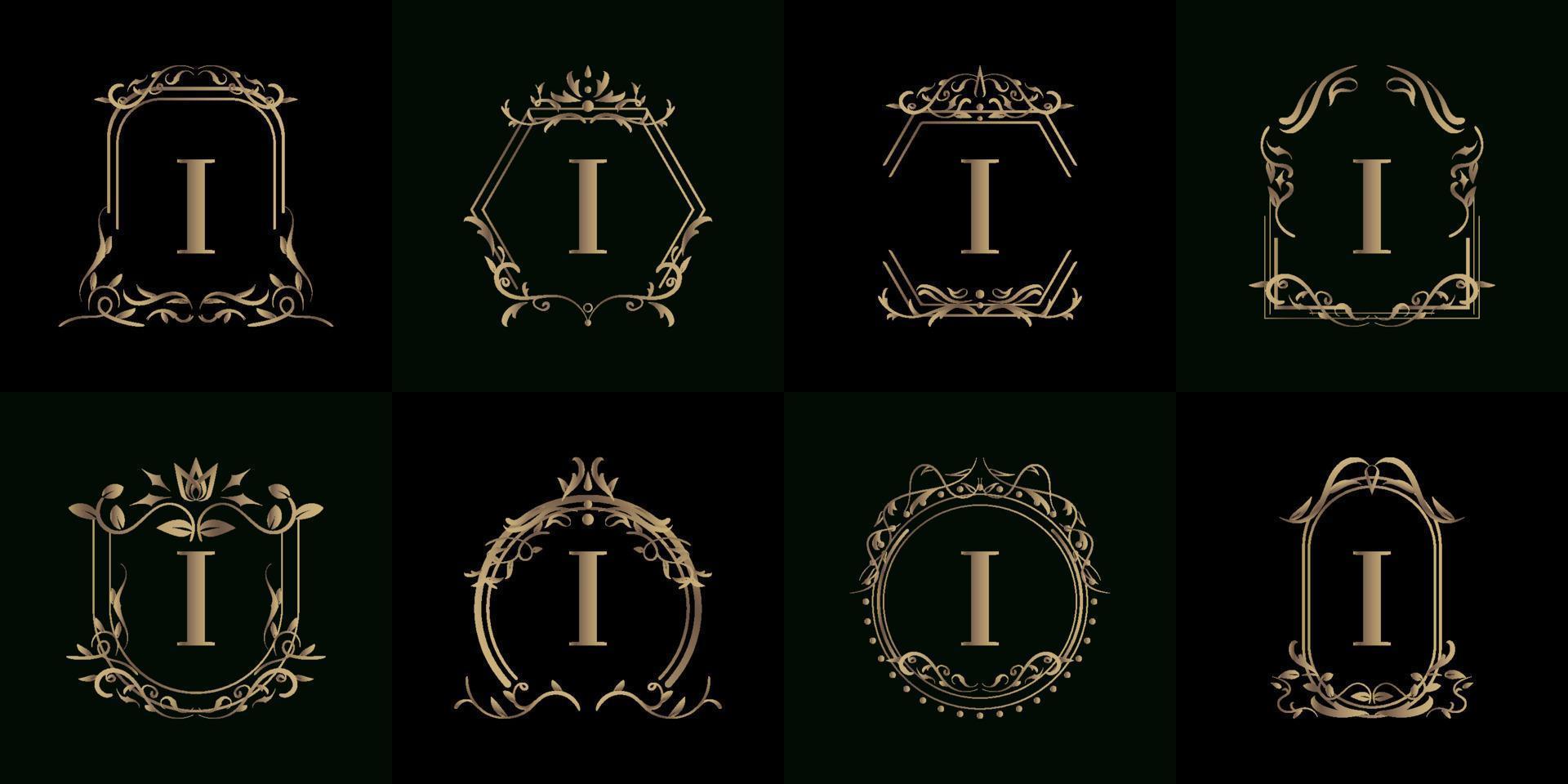 coleção de logotipo inicial i com ornamento de luxo ou moldura de flores vetor