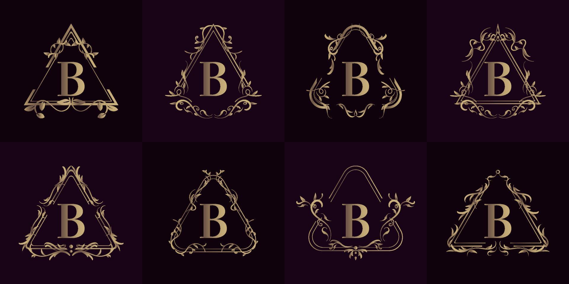 coleção de logotipo inicial b com ornamento de luxo ou moldura de flores vetor