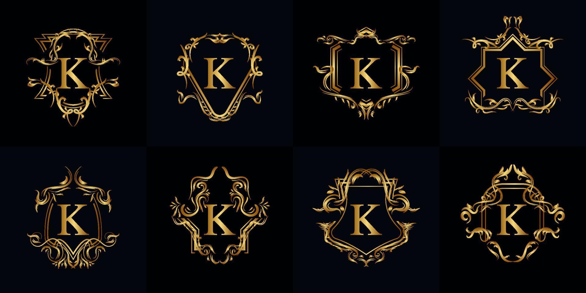 coleção de logotipo inicial k com ornamento de luxo ou moldura de flores vetor