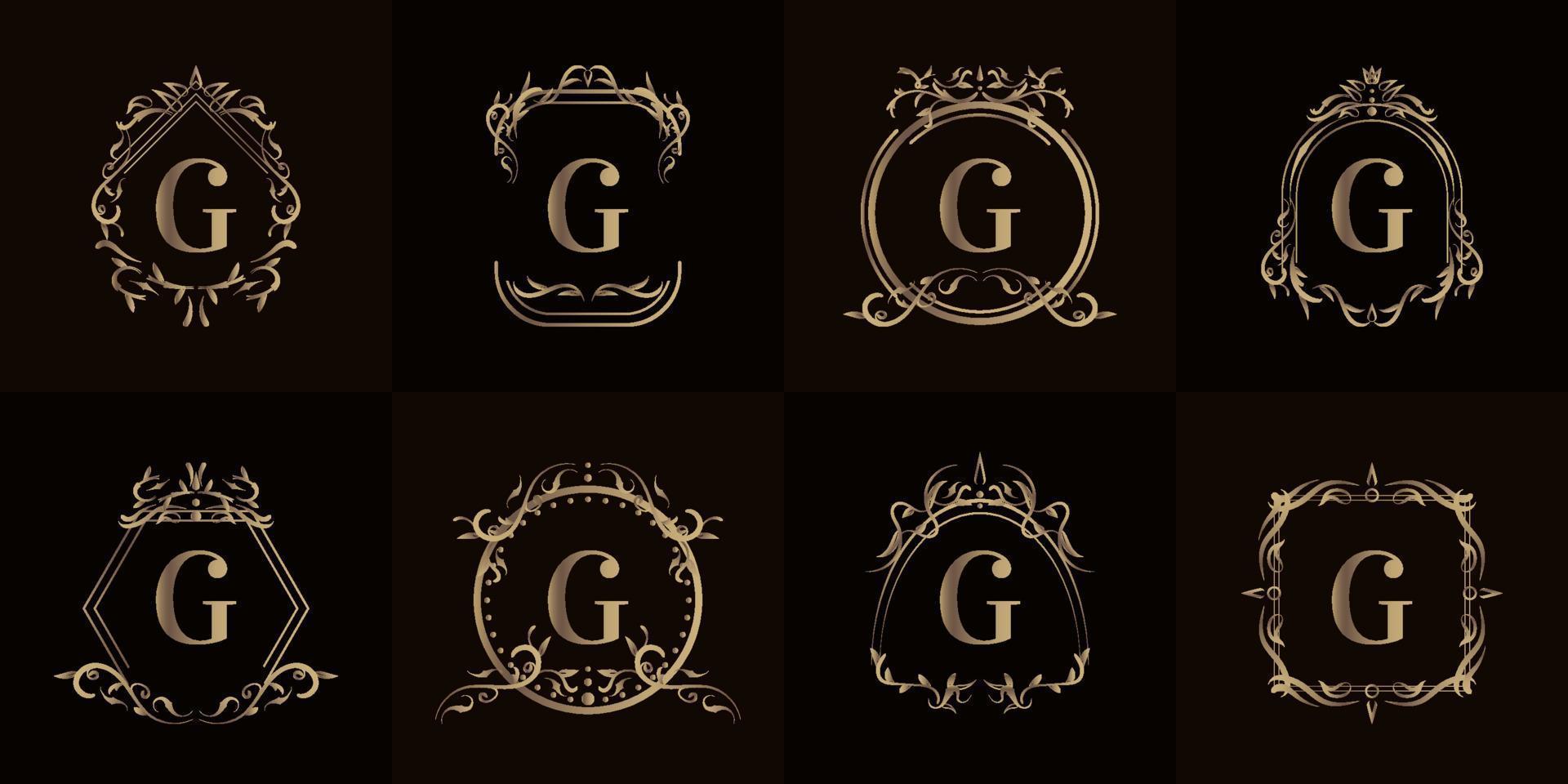 coleção de logotipo inicial g com ornamento de luxo ou moldura de flores vetor