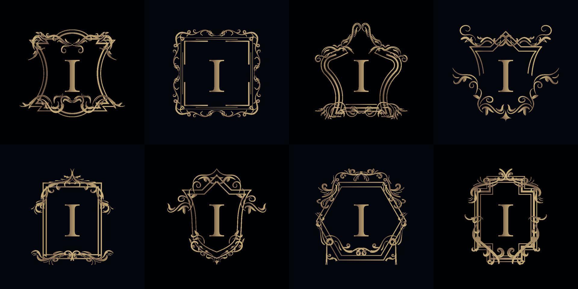 coleção de logotipo inicial i com ornamento de luxo ou moldura de flores vetor