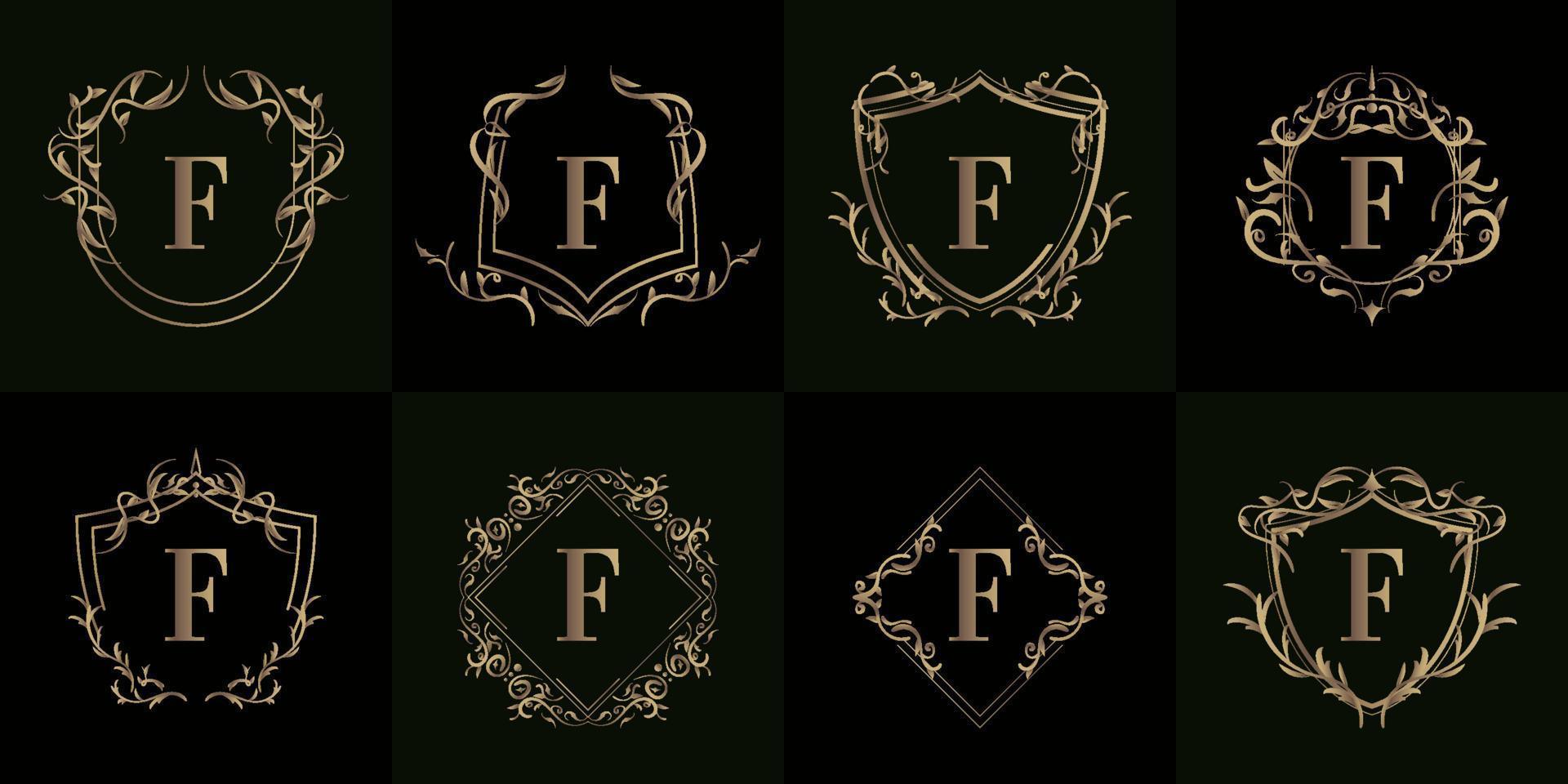 coleção de logotipo inicial f com ornamento de luxo ou moldura de flores vetor