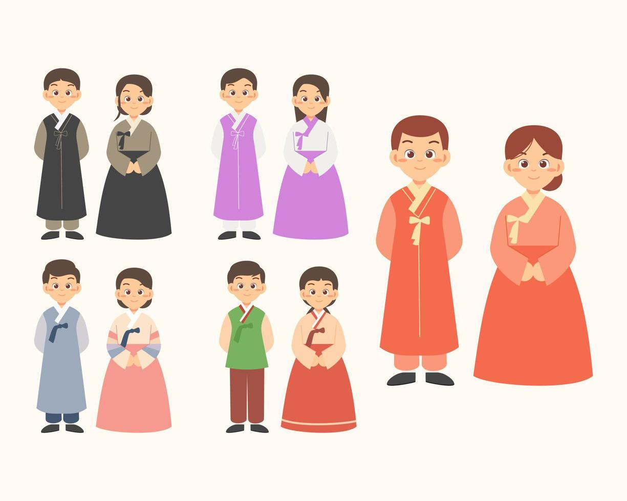 personagem de desenho animado vestindo hanbok vetor