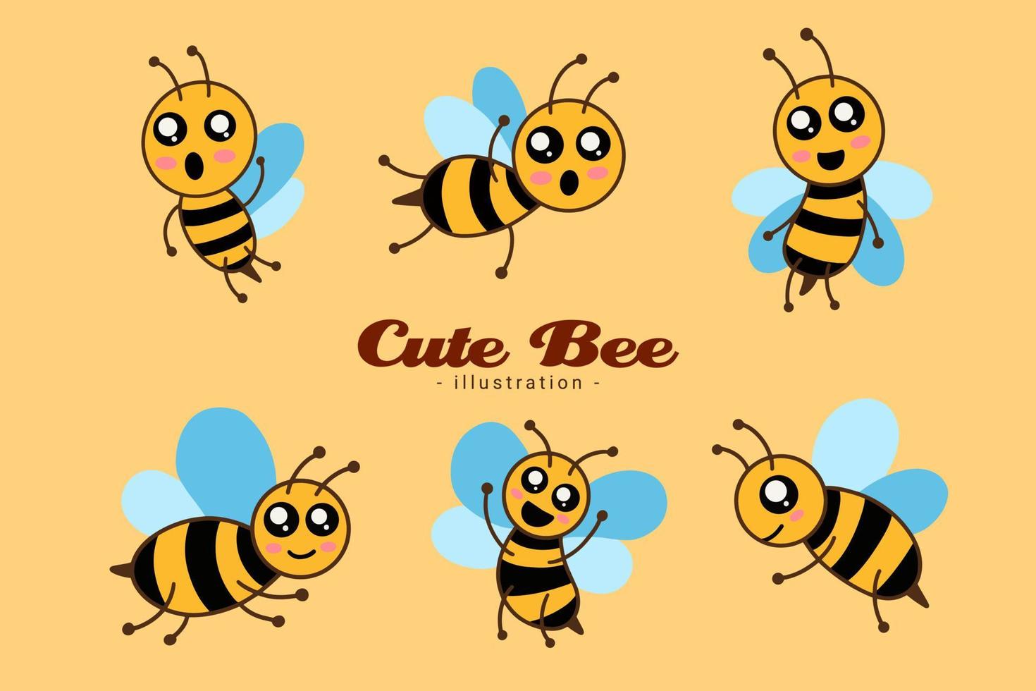 conjunto de animal de mel de abelha bonito com pose diferente clipart de desenho animado infantil mascote de abelha design plano vetor