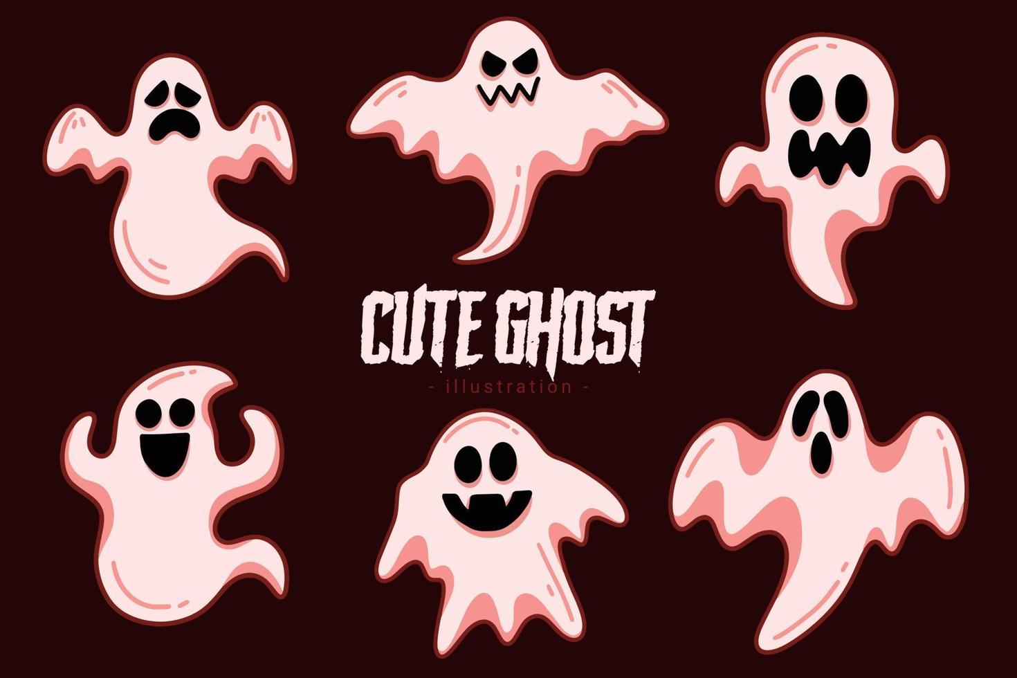 conjunto de coleção de desenho animado de horror fantasma bonito desenho plano desenhado à mão emoji assustador doodle espírito engraçado vetor
