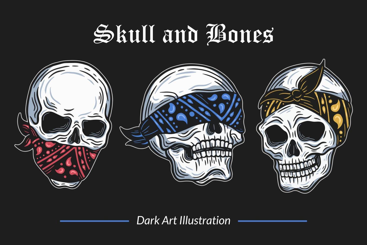 definir a coleção vintage de horror de cabeça e ossos de caveira de arte escura para tatuagem e camiseta desenhada à mão vetor