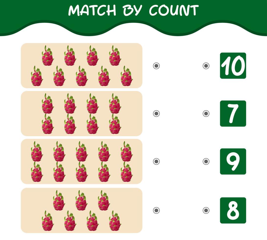 corresponder pela contagem de frutas do dragão dos desenhos animados. jogo e contagem de jogo. jogo educativo para crianças e bebês da pré-escola vetor